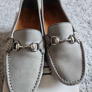 Mercanti Fiorentini Grey White Stitch Leather Round Toe Bit Moccasin Slip On